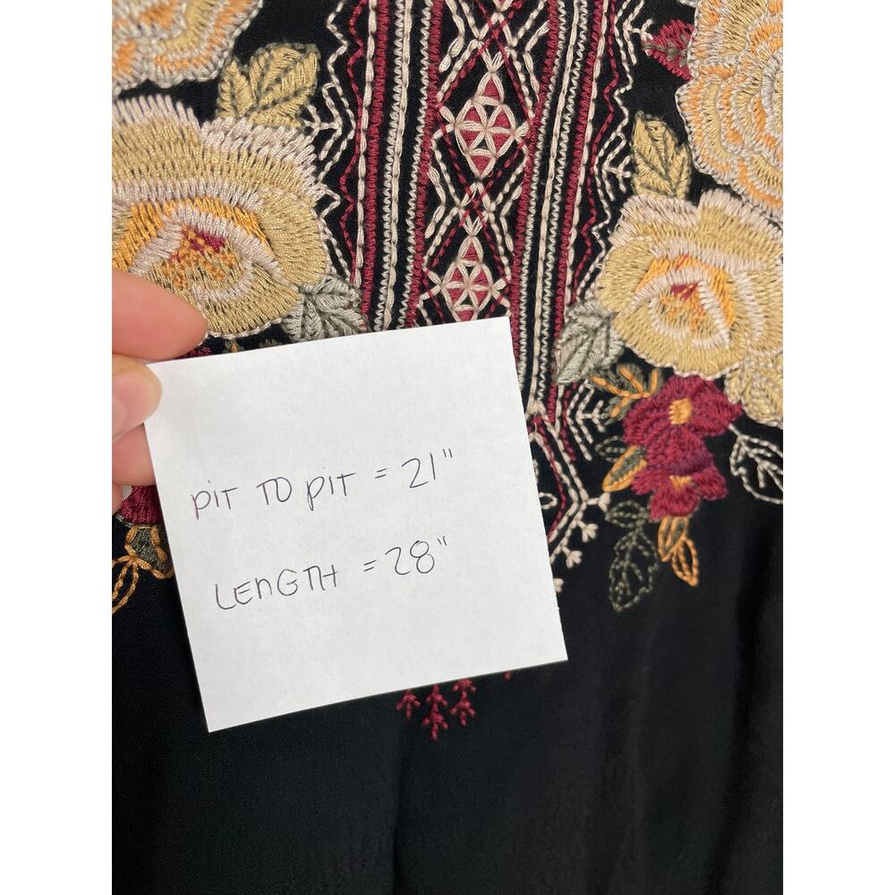 John Mark Boho Floral Embroidered & Cheetah Print Bell Sleeve Shirt Size Small - Picture 6 of 6